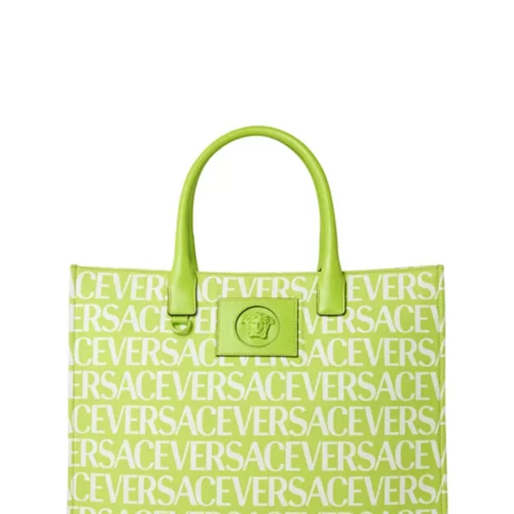 Versace Neon Green Logo Tote $1700 Authentic.